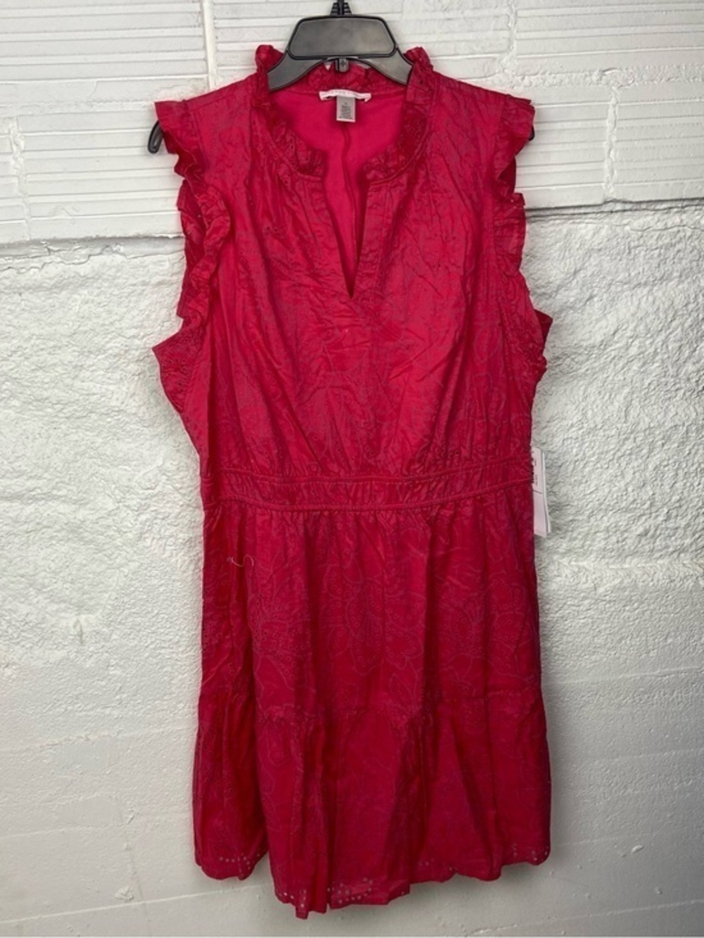 NWT London Fog Fuchsia rose red Ruffled Sleeveless Mini cotton Dress size XL